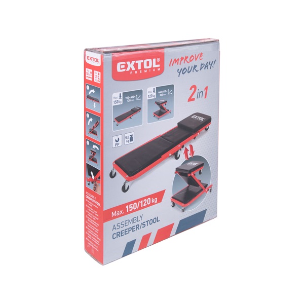 2-funkciós szerelőszék, és autó-aláfekvő ágy, gurulós, max.: 150 kg