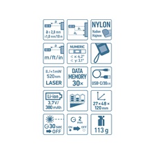 távolságmérő, digitális zöld lézeres; beépített akkuval, mérési tartomány: 0,05-70m, pontosság: +/-2,0mm