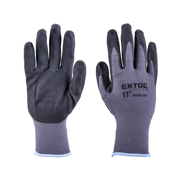 Kötött kesztyű nylon-Spandex, varrat nélküli, méret: 11` nitrilbe mártott teny. és ujjhegy, gumírozott mandzsetta