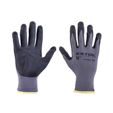 Kötött kesztyű nylon-Spandex, varrat nélküli, méret: 8` nitrilbe mártott teny. és ujjhegy, gumírozott mandzsetta