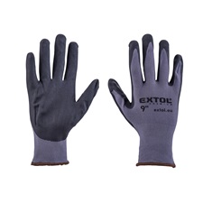 Kötött kesztyű nylon-Spandex, varrat nélküli, méret: 9` nitrilbe mártott teny. és ujjhegy, gumírozott mandzsetta