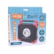 hordozható LED lámpa, 20 W, COB LED; 2000 Lm, újratölthető Li-ion akkus, 6600 mAh, IP54