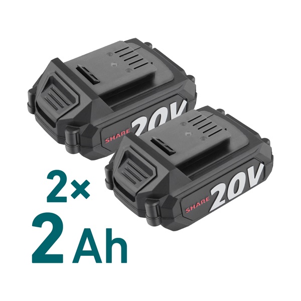 akkus fűnyíró gép, SHARE20V, 20V, 2×2000mAh, Li-ion, vágási kapacítás 43cm, állítható magasság, szénkefe mentes