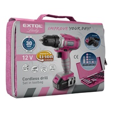 akkus fúrócsavarozó, 12V, Li-ion, Extol Lady, 1db 1300 mAh akku