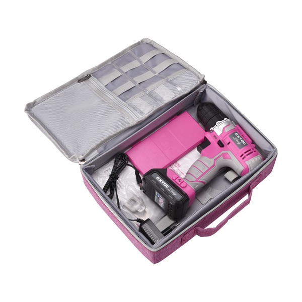 akkus fúrócsavarozó, 12V, Li-ion, Extol Lady, 1db 1300 mAh akku