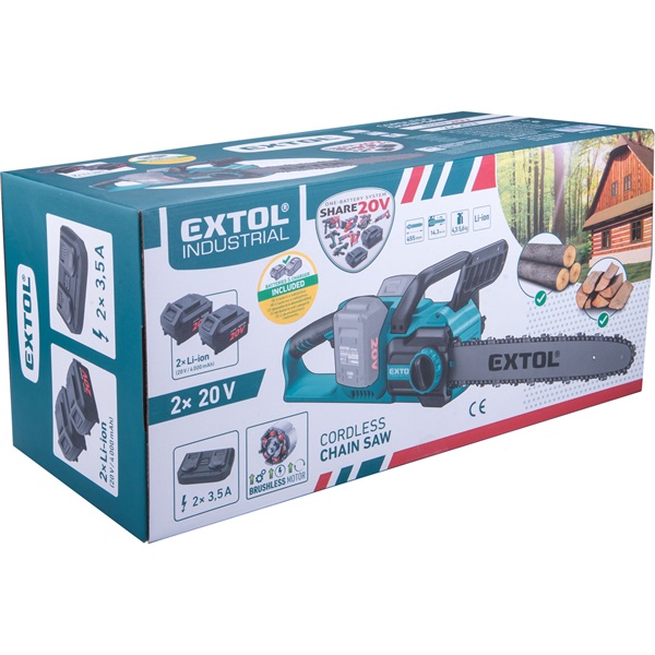 akkus láncfűrészgép, Share20V, 20V, Li-ion, 400 mm, 2db 4000 mAh Li-ion akku, 1db töltő