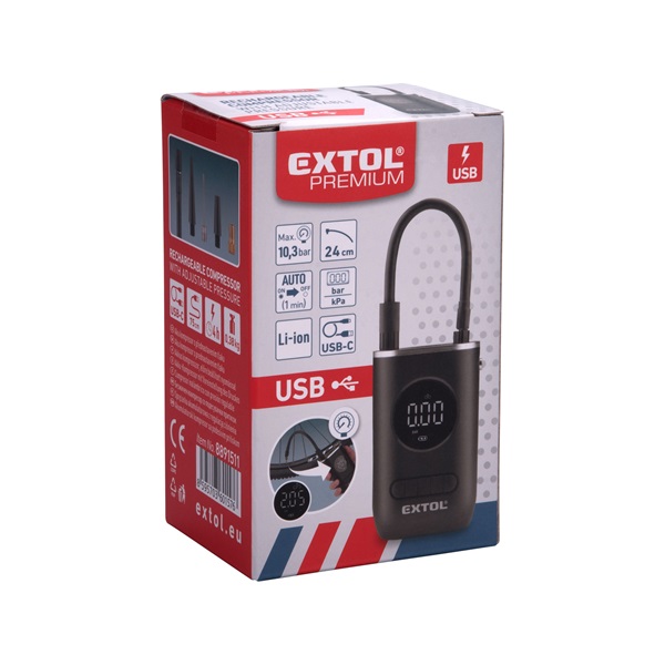 akkus légkompresszor 7,4V, 2000 mAh Li-ion akku, max. 10,3 Bar