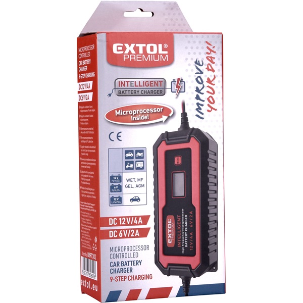 akkutöltő, autós, mikroprocesszoros, intelligens, 2/4 Amp, DC 12V/6V