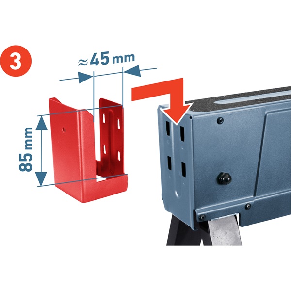 asztalosbak/fűrészbak állítható, összecsukható; 600 - 850 mm, max. terhelés: 550 kg, saját tömeg: 7,9 kg