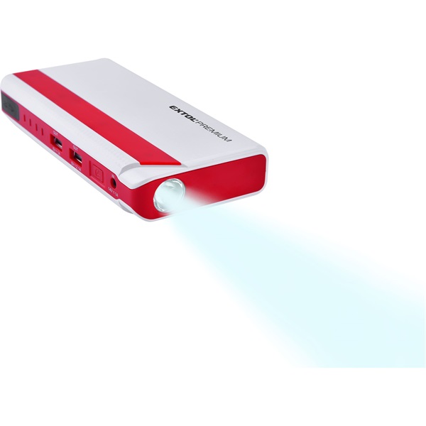 autós indító, benzinmotorokhoz, beépített 9000 mAh Li-polimer akkuval + power bank 5V, "bikázó", 400A