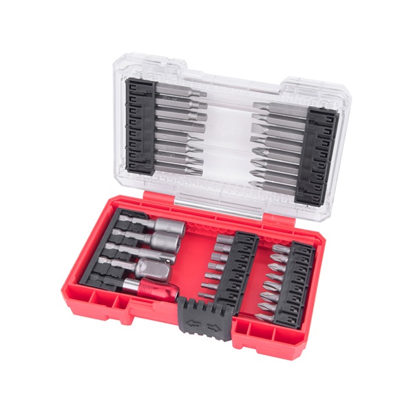 behajtó klt. 37 db Cr.V., lapos, PH, PZ, HEX, TTa, SQ, dugófej, bittartó szár,  műanyag tartóban