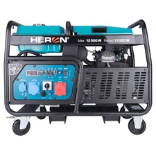 HERON benzinmotoros áramfejlesztő,  13/11 kVA, három- és egyfázisú, benzin üzemű, önindítós