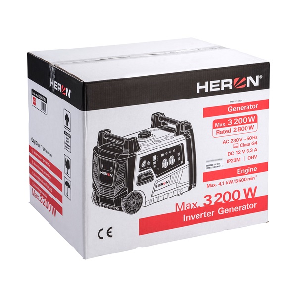 Heron, benzinmotoros áramfejlesztő, kézi indítás, 3,0 kVA, 230V, 1 fázisú, inverteres