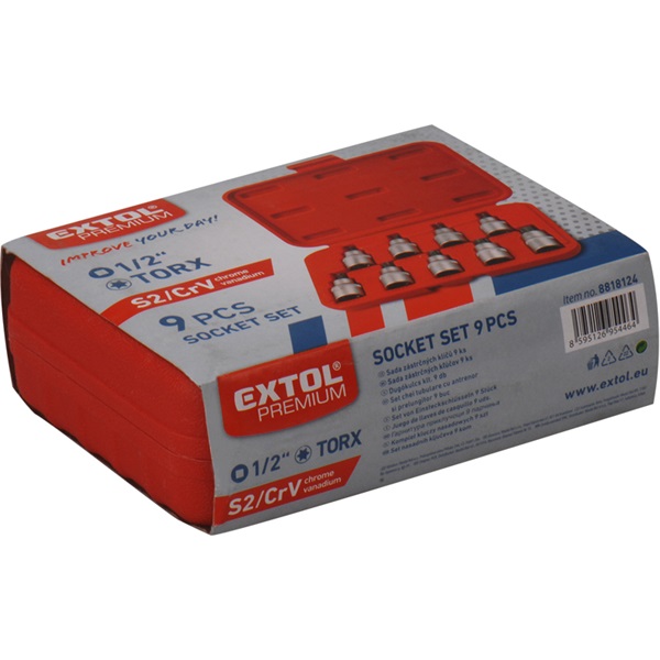 bitdugófej klt., 9db, TORX,  1/2"×55mm (T20-25-27-30-40-45-50-55-60), CrV/S2
