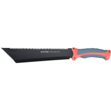 bozótvágó kés (machete), teljes/penge hossz: 395/260mm, fogazott rozsdamentes acél penge, PP+TPR nyél, nylon tok