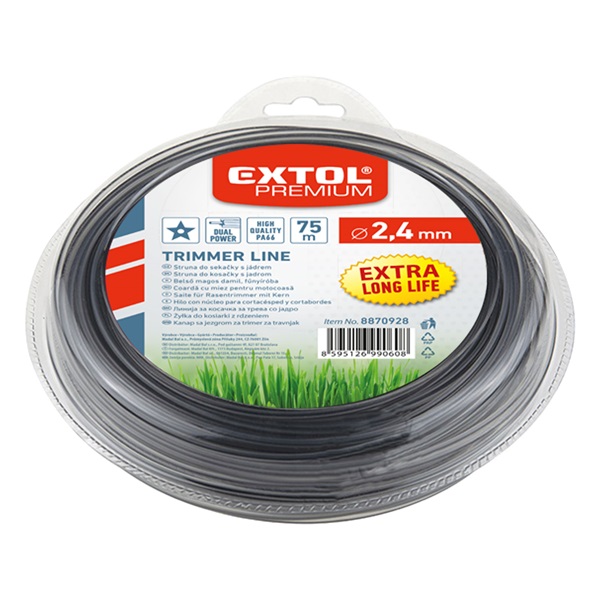 damil szegélynyíró géphez 2,4 mm, csillag keresztmetszetű, fekete közép/dual power, 75m