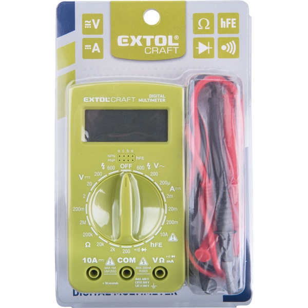 digitális multiméter; Amper/Volt/Ohm mérő, hangjelző funkcióval, CE, 1 db 9V elem