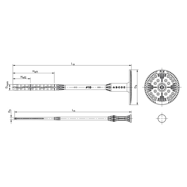 szigetelés rögzítő dübel, műanyag szeggel FIX-PA, 10×180mm, 100db