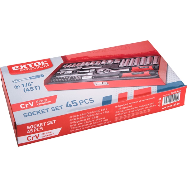 dugókulcs klt., CV., racsnis 45fog ; 1/4", 45db, 4-14mm, fém doboz
