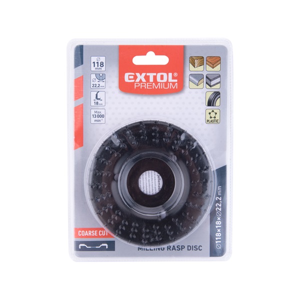 faforgácsoló korong; max 13000 ford/perc, sarokcsiszolóhoz, fém, 118×18×22,2mm, fa csiszolásához, marásához