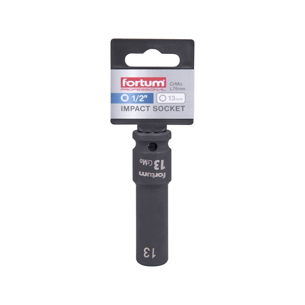 gépi (impakt) dugófej 1/2", 13 mm, L 78 mm, feketített, FORTUM