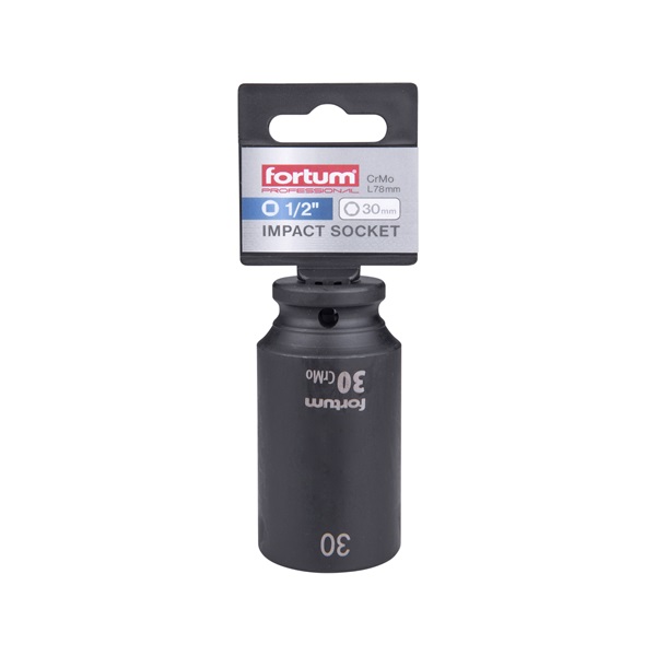 gépi (impakt) dugófej 1/2", 30 mm, L 78 mm, feketített, FORTUM