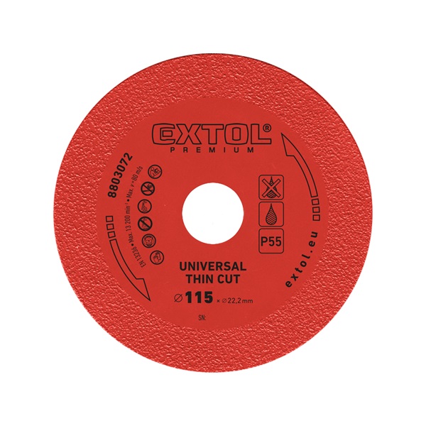 gyémántvágó, extra vékony vágás: 1,2mm vastagság; 115×22,2mm, száraz és vizes vágásra