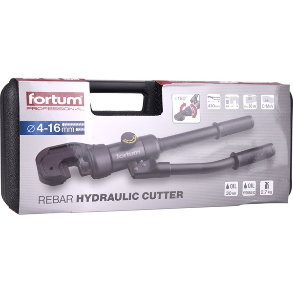 hidraulikus betonacél vágó, tartomány 4-16mm, hossza 430mm, löket 18mm, 60kN, CrMoV pofa