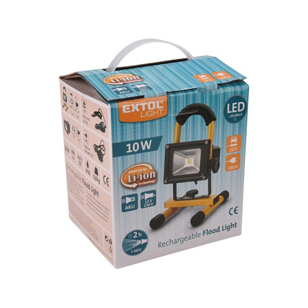 hordozható LED lámpa (reflektor), 10W, 800 lm; IP65, Li-ion akkus tölthető