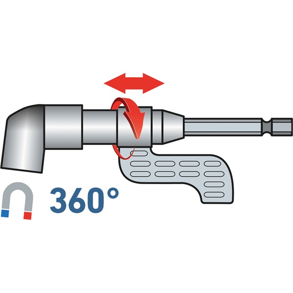 hosszabbító szár BIT-ekhez, L-alakú (105°) 1/4"×140 mm; mágneses (sarokcsavarozó adapter)
