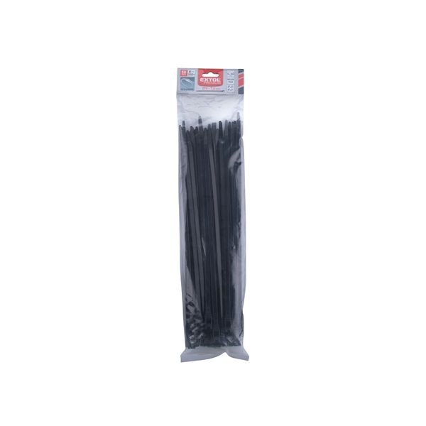 kábelkötegelő 7,6×370mm 50db, EXTRA, fekete nylon; UV-, sav- és lúgálló