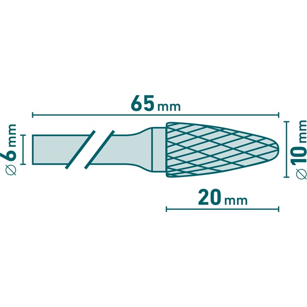 keményfém turbómaró (rotormaró), íves, kerek orrú, átmérő 10×20mm/szár 6mm, keresztfogazás