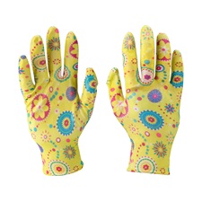 kerti kesztyű, virágmintás, nylon, méret:  8` nitrilbe mártott teny. és ujjhegy., gumírozott mandzsetta