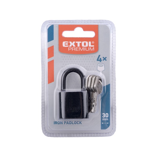 lakat, vas, fekete, 4db kulcs; 30mm, edzett acél kengyel, szárátmérő: 5 mm