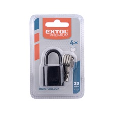 lakat, vas, fekete, 4db kulcs; 30mm, edzett acél kengyel, szárátmérő: 5 mm