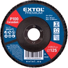 lamellás csiszoló acél, Alu, műa. és fa munkadarabok csiszolására, 125×22mm; P100, kúpos,max.:12.300 ford./perc, EN13743