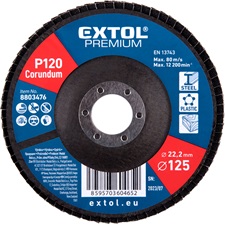 lamellás csiszoló acél, Alu, műa. és fa munkadarabok csiszolására, 125×22mm; P120, kúpos,max.:12.300 ford./perc, EN13743