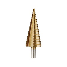 lépcsős fémfúró klt. 3db; (4-12mm/1mm lépcsők,4-20mm/2mm,4-32mm/2mm) befogás:10mm, max.4mm vastag anyagokhoz,TiN bevonat