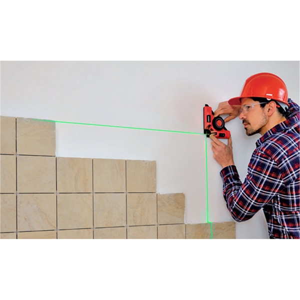 lézeres vízszintező, (csempelézer, derékszöglézer) ZÖLD, 2H (2 horizontális), akkus, vákuumos talppal