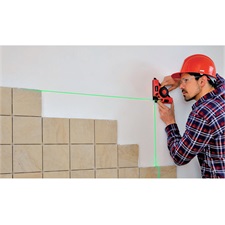 lézeres vízszintező, (csempelézer, derékszöglézer) ZÖLD, 2H (2 horizontális), akkus, vákuumos talppal