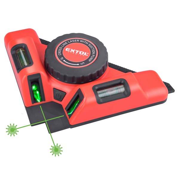 lézeres vízszintező, (csempelézer, derékszöglézer) ZÖLD, 2H (2 horizontális), akkus, vákuumos talppal