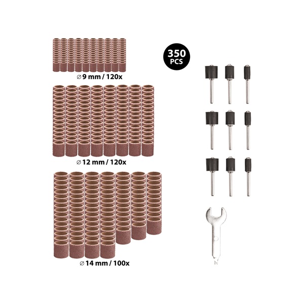 mini csiszoló klt. 3,2 mm befogás, 350 db, 3 féle hengeres fejforma