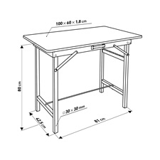 munkapad összecsukható; 800 mm, max. terhelés: 100kg, fém váz, MDF asztallap