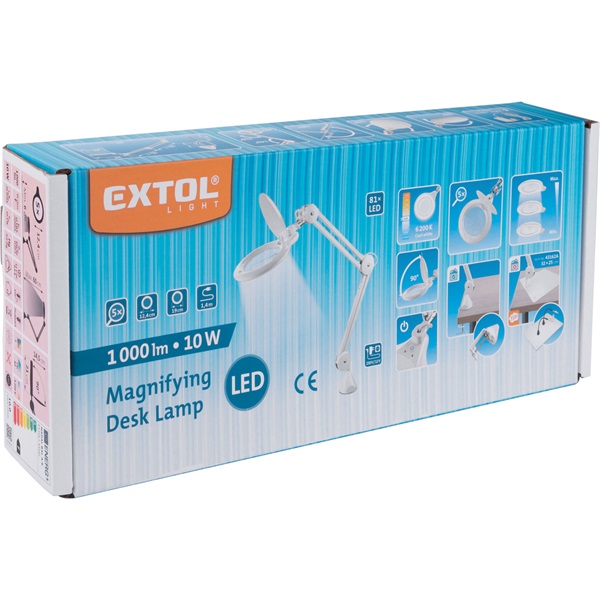 nagyító LED lámpa, asztali, Fehér, 10 W, 81 LED, 1000 Lm, 5× nagyítás; mechanikusan állítható rögzítés