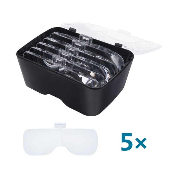 nagyító LED lámpa, szemüveg, 3,5× nagyítás; műanyag ház, USB tölthető akku