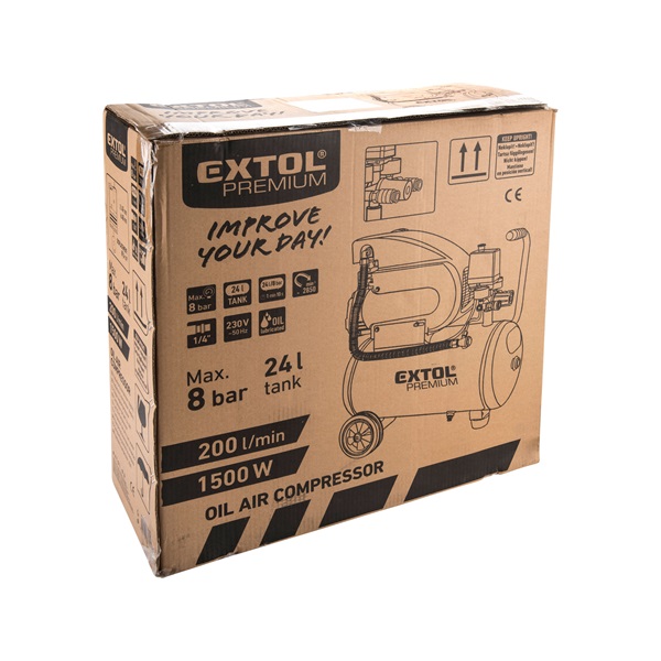 olajos légkompresszor, 1500W, 24l tartály, 8 bar; beszívott:200 l/min