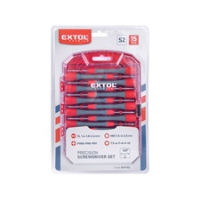 órás csavarhúzó klt. 15 db S2 acél mágneses, 135 mm hosszúság, lapos, PH, HEX és TORX, műanyag doboz