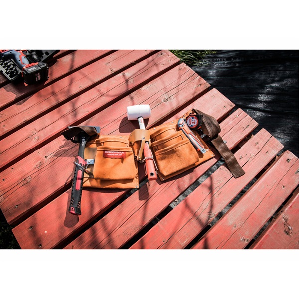 szerszámtartó öv, 9 zsebes, bőr; erős műanyag csattal