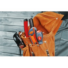 szerszámtáska ácsoknak, bőr, övre fűzhető; 5 zsebbel