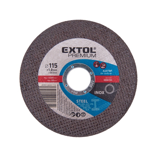 vágókorong acélhoz/inoxhoz, kék; 115×1,0×22,2mm, max 13300 ford/perc, (darabáras, de csak ötösével rendelhető)